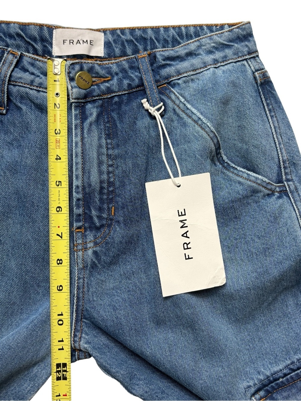 NWT FRAME The Baggy Cargo Jeans Medium Blue Wash Size 25 Cotton Lyocell *Read - Picture 6 of 13
